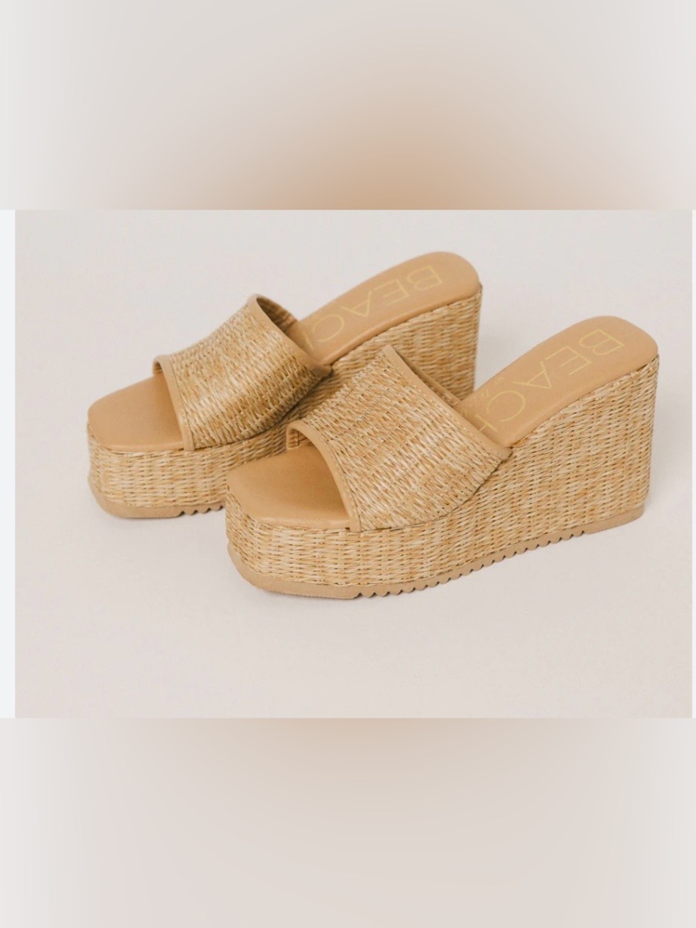 bohme Natural Tan Woven Platform Wedge Slide